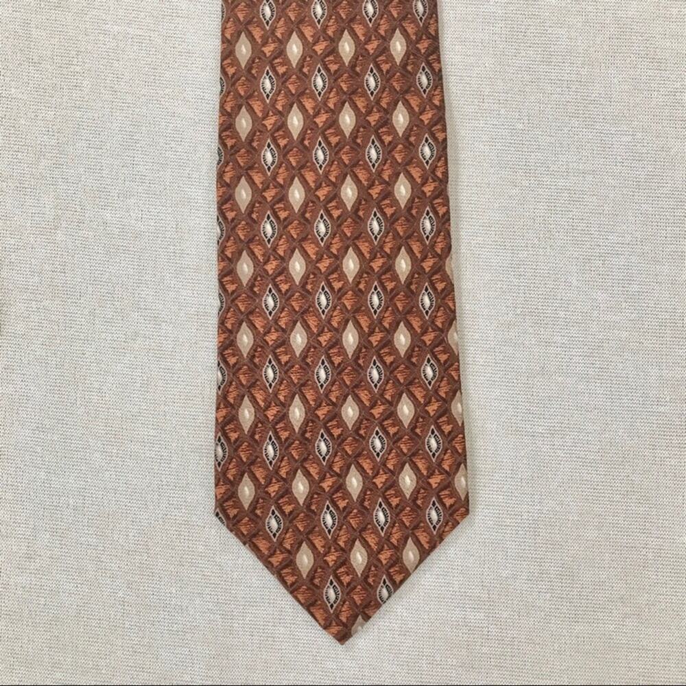 Nordstrom Silk Tie Brown & Tan Diamond Pattern Hand Made J.Z Richards